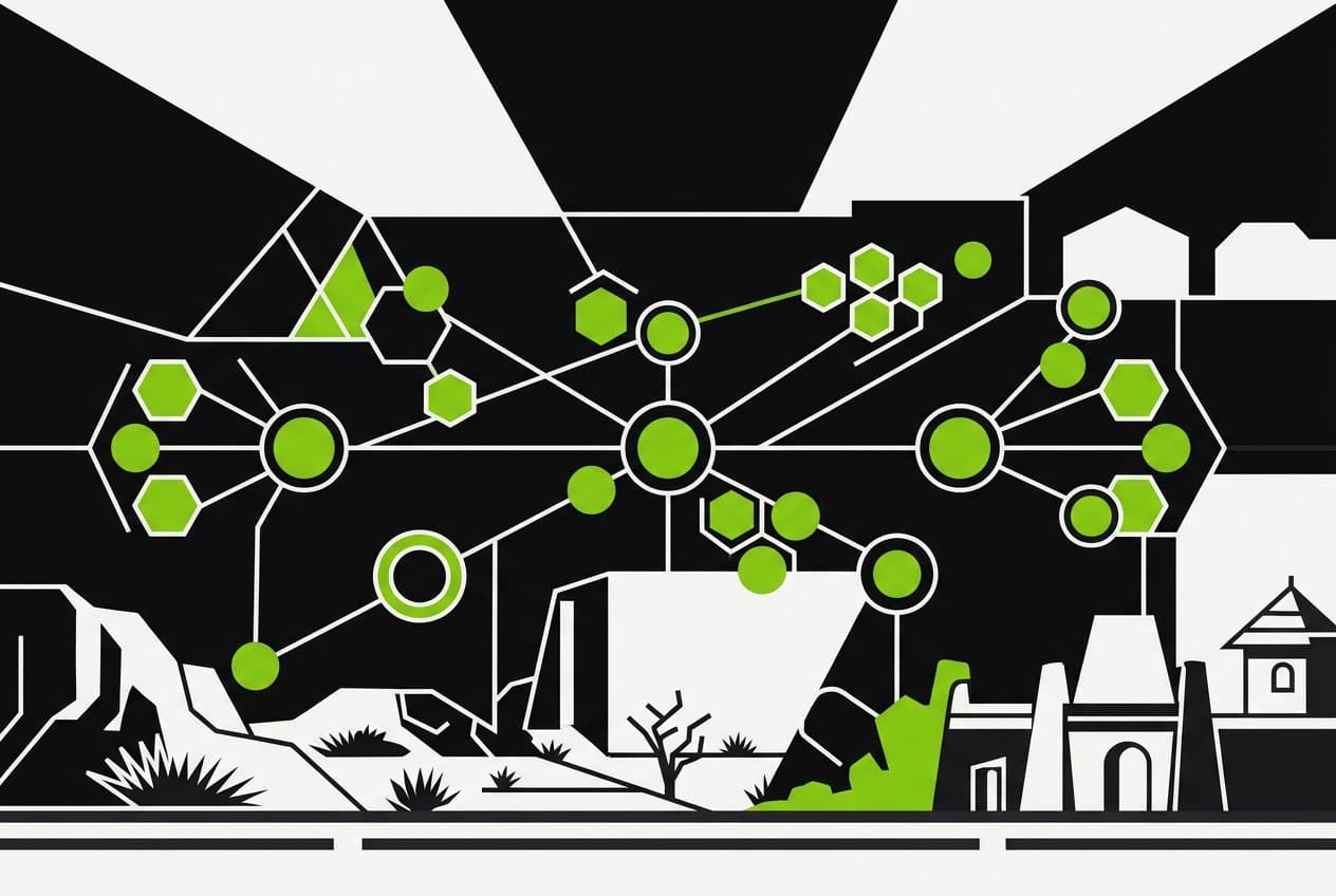 Flat illustration of a map of North-West Nigeria with icons representing security agencies and intelligence sharing, alongside a conference table with documents.