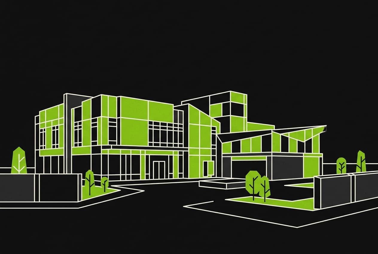 Flat illustration of the United States Consulate General building in Lagos, Nigeria.