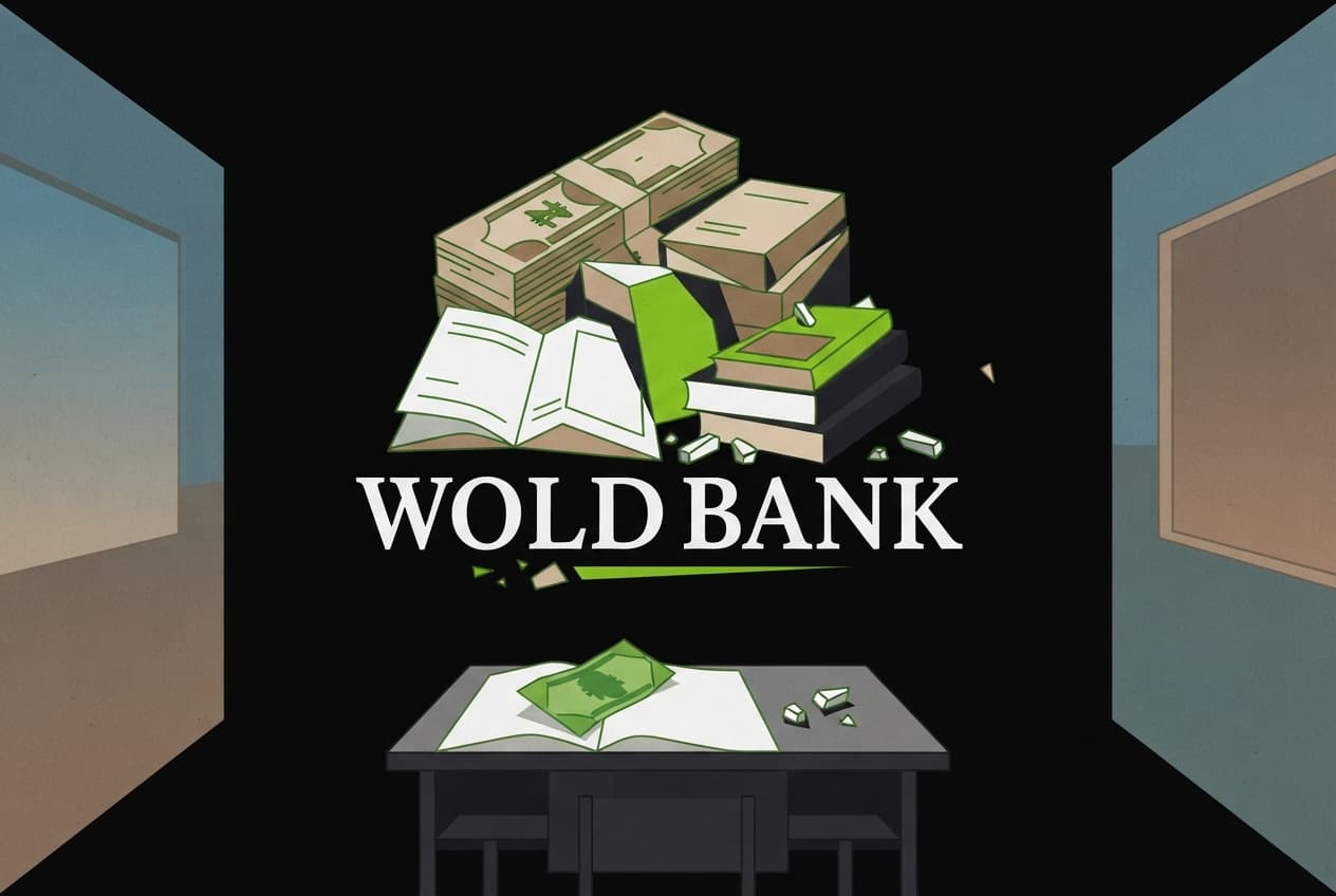 Flat illustration of Naira notes, Ledger, Textbooks, Broken chalk, Empty school desk